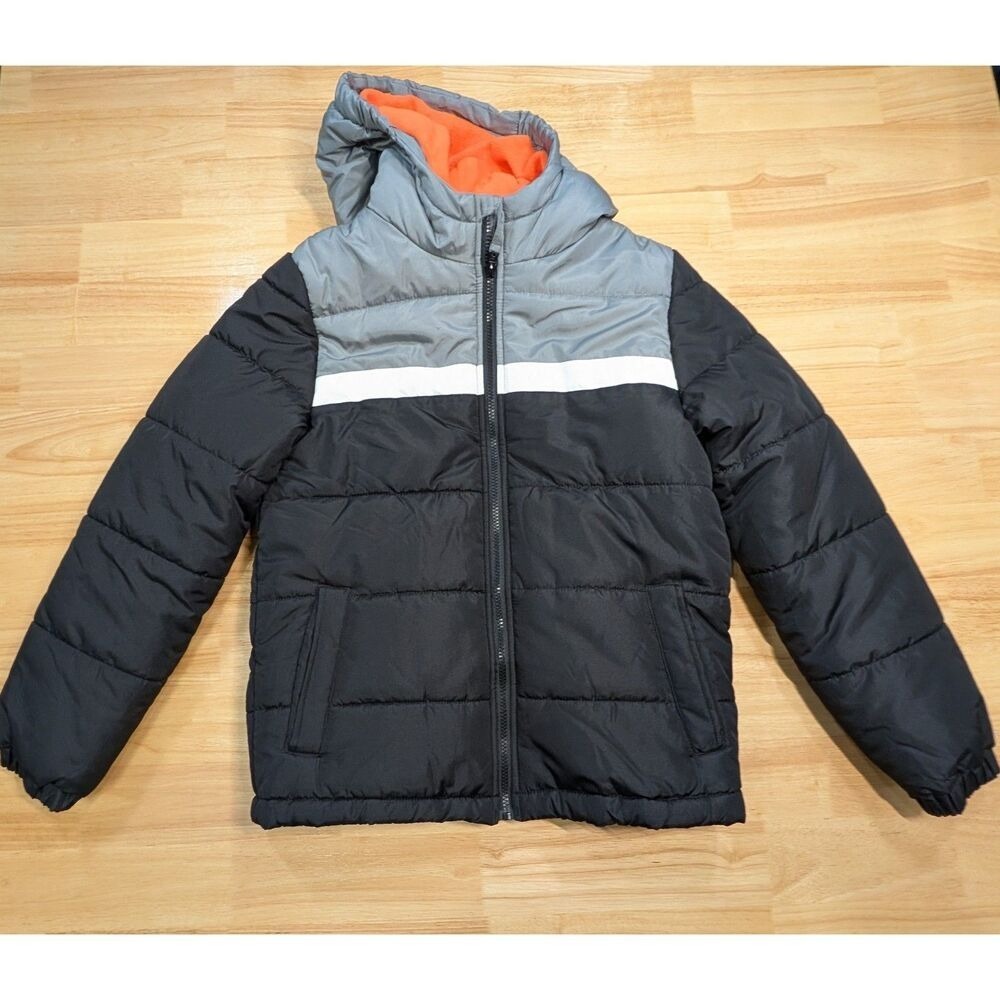 Weathertamer Boys‎ XXL 14-16 Bubble Jacket Black Grey Hooded Coat NWT